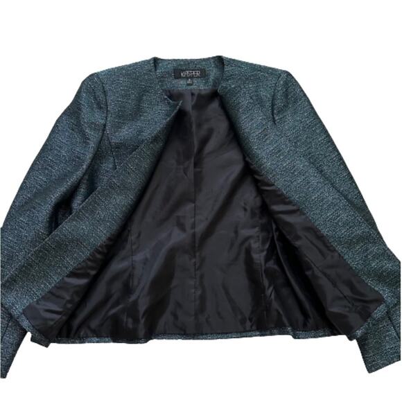 Kasper Blazer Jacket Teal Open Front Long Sleeve Career Business Blazer Size 8 - Picture 10 of 12